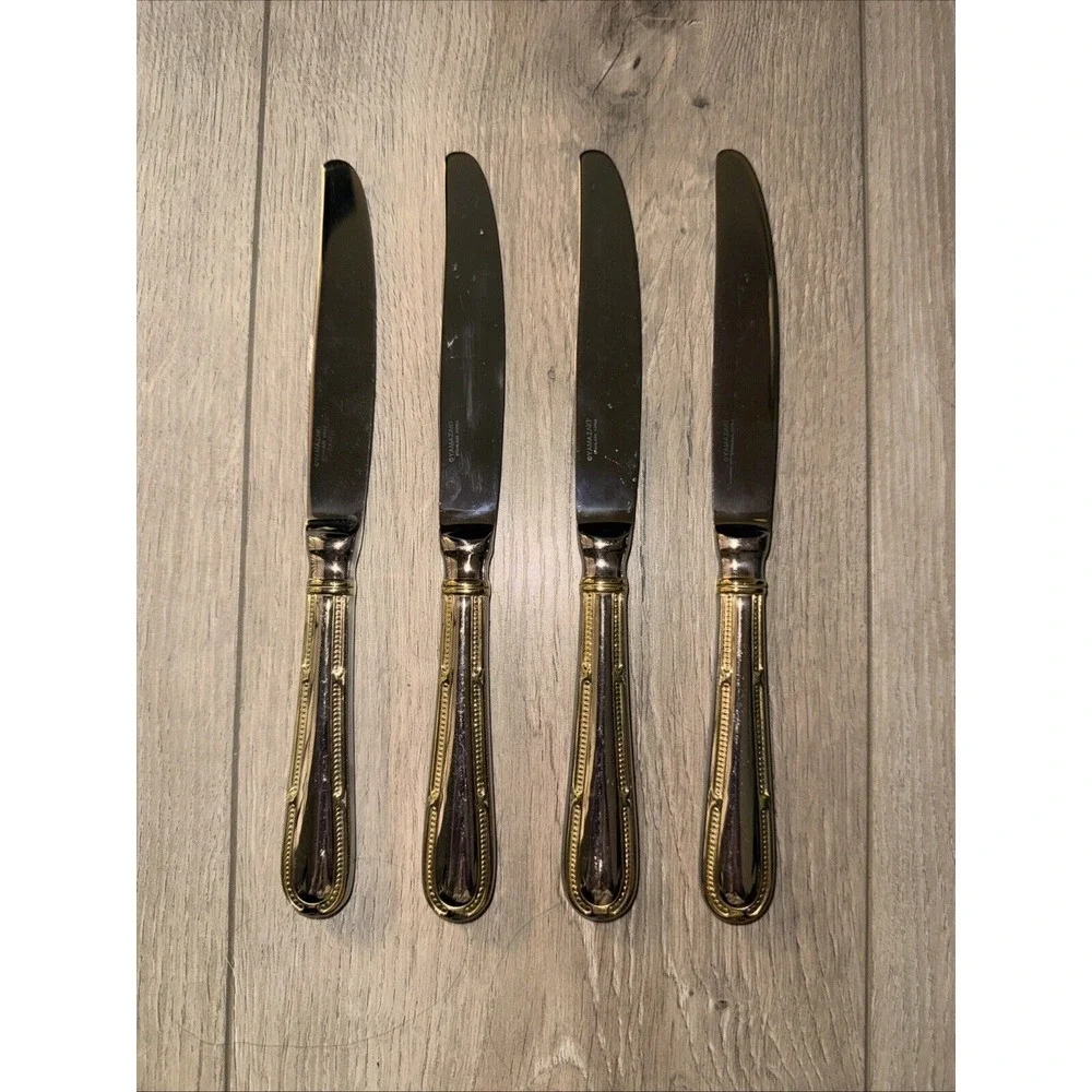 4 PCs Yamazaki ALLEGRA GOLD ACCENT 18/8 Stainless Flatware Dinner Knives